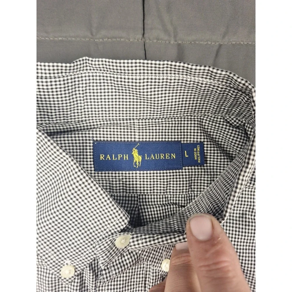 Polo Ralph Lauren Button Front Large Shirt‎ Black White Gingham Check Preppy